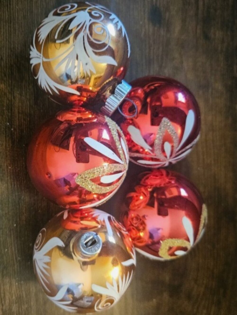 5 Vintage West Germany Mercury Glass Ball Ornaments Hand Painted